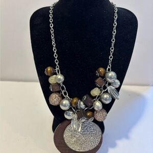 Elegant Multi-Color Beaded Necklace Statement Bohemian Chunky Silver tone Chain